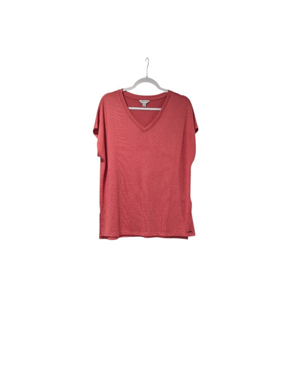 Orvis Coral V-neck Short Sleeve Tunic Minimalist Coastal Grandmother Blouse M